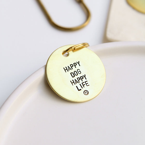 'happy dog happy life' brass keychain