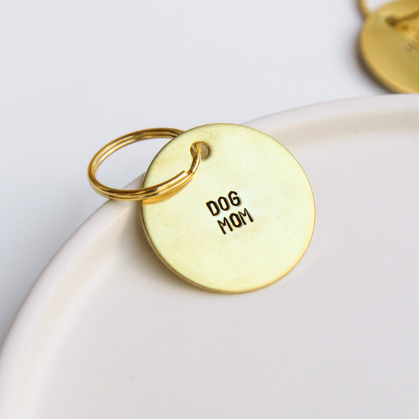 'dog mom' brass keychain