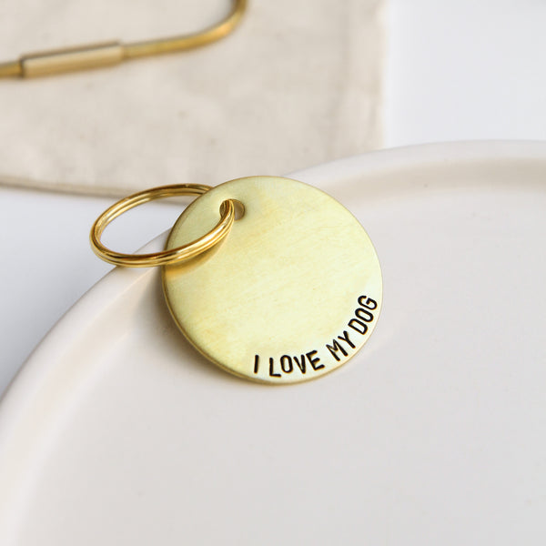 'i love my dog' brass keychain